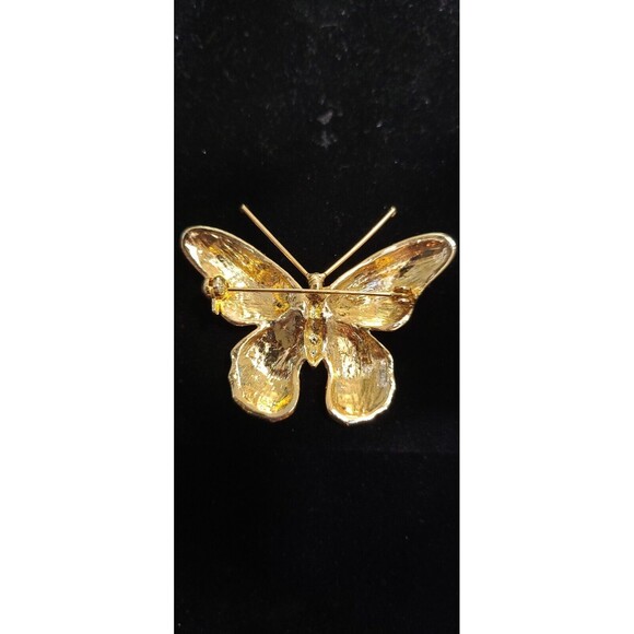 Vintage Gold-Tone Enamel and Rhinestone Butterfly Brooch - Picture 4 of 7